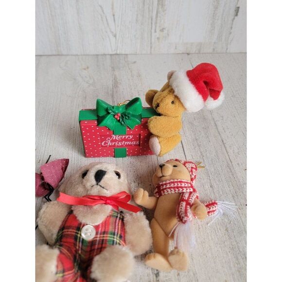 Vintage plush teddy bear coat Santa hat merry Xmas ornament variety home decor - Picture 6 of 10